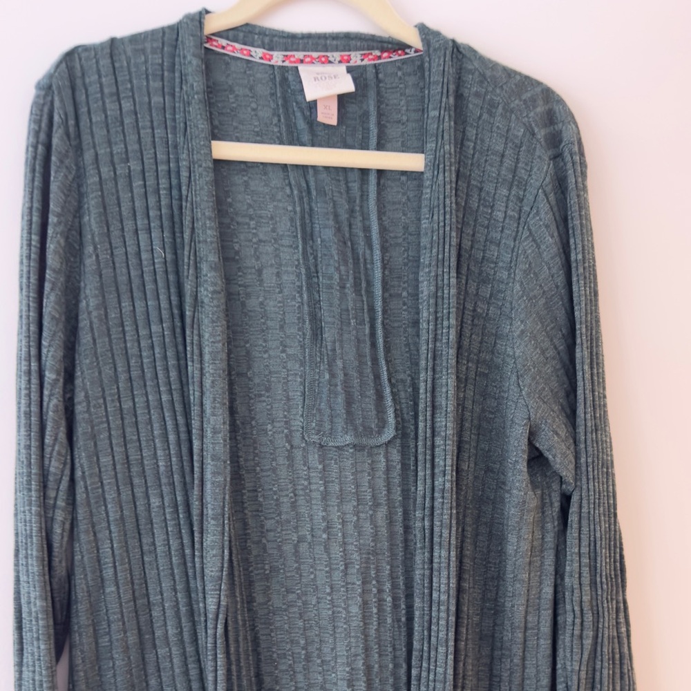 Knox Rose Woman’s Green Ribbed Open From Sweater - XL